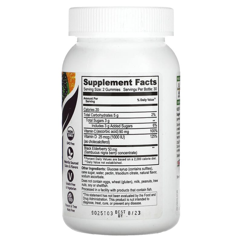 Yum-Vs Elderberry Vitamin C & Vitamin D Triple Defense Berry 60 Gummies 8 Thành phần vi chất Yum-Vs Elderberry Vitamin C & Vitamin D Triple Defense Berry 60 viên 810048610129