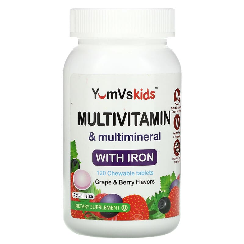 Yum-Vs Multivitamin & Multimineral With Iron Grape & Berry 120 Chewable Tablets 1 Yum-Vs Multivitamin & Multimineral + Iron Grape & Berry 120 viên 810048610594