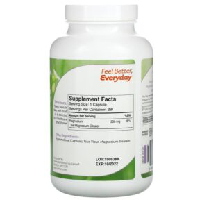 Zahler Magnesium Bioactive Magnesium Citrate 200 mg 250 Capsules 848998082185