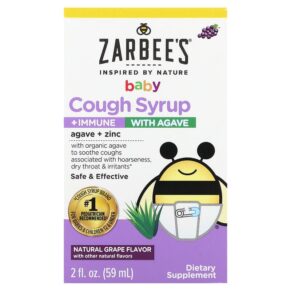 Zarbee's Baby Cough Syrup + Immune + Agave Natural Grape 2 fl oz (59 ml) 897233709035