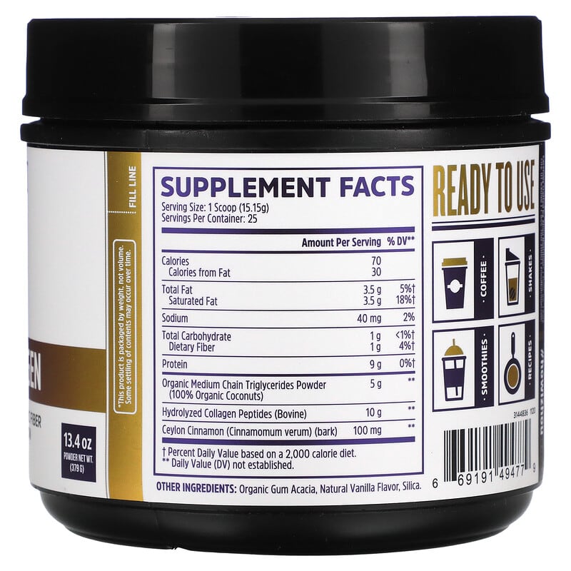 Zhou Nutrition MCT Collagen Vanilla Cinnamon 13.4 oz (379 g) 8 Thành phần vi chất Zhou Nutrition MCT Collagen Vanilla Cinnamon 13.4 oz (379 g) 669191494779