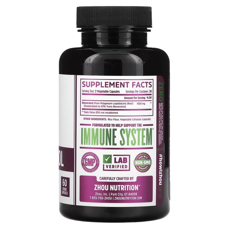Zhou Nutrition Resveratrol 60 Veggie Capsules 8 Thành phần vi chất Zhou Nutrition Resveratrol 60 viên 859805006294