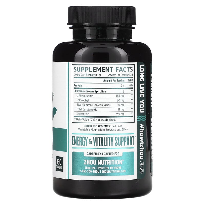 Zhou Nutrition Spirulina Longevity Superfood 180 Tablets 8 Thành phần vi chất Zhou Nutrition Spirulina Longevity Superfood 180 viên 859805006331